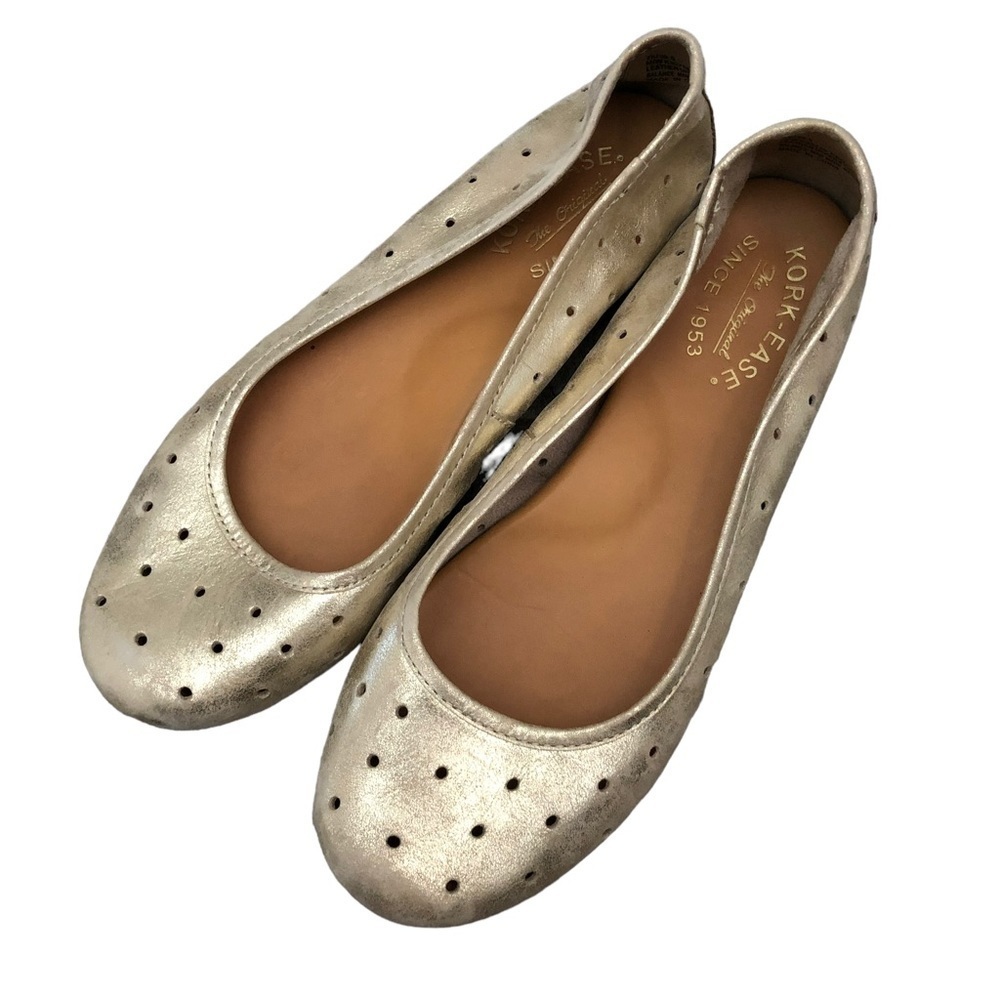 Kork-Ease Nessa Gold Perforated Leather Flats 7.5